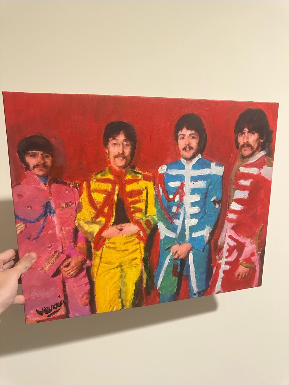 Beatles Hand-Painted Sgt. Pepper Style Band Portrait Canvas painting 16x20